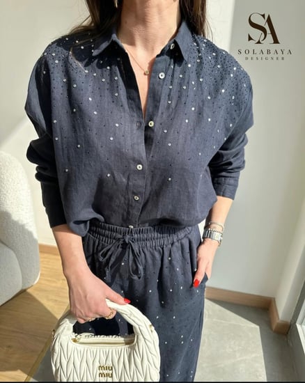 ست لينن مع فصوص سوارفسكي