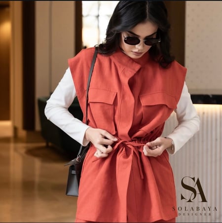 ست من قطعتين فست وبنطال لينن طبيعي