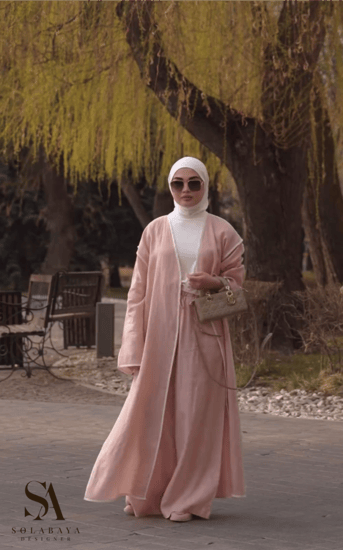 تنسيقات الصيف والسفر , طقم للمحجبات عباية وطرحة وبنطال