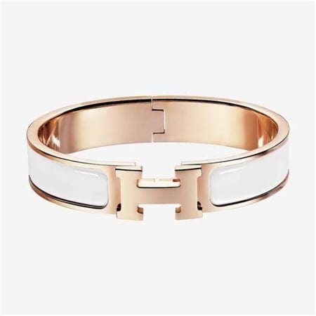 اسوارة  Hermès ابيض مقاس 17 مطلي ذهب عيار 18