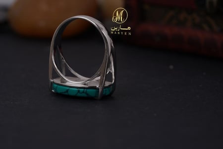 خاتم ملكي مرصع بحجر تركواز طبيعي – فضة إيطالي عيار 925