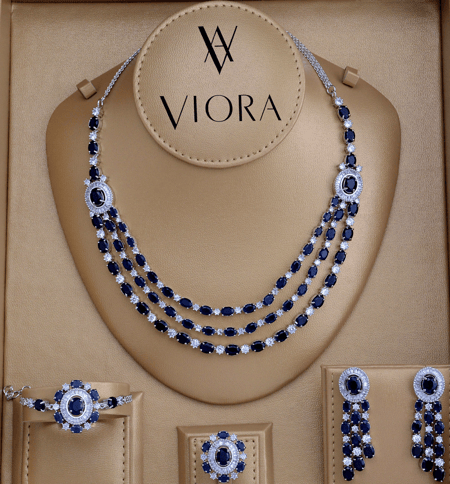 طقم زركون لون ازرق