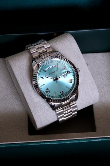 ساعة رجالي ستيل DAY DATE باللون السماوي