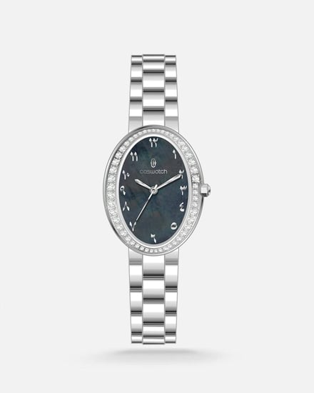 ساعة نسائية ستيل ارقام عربية بلون فضي أسود