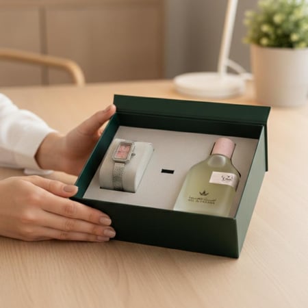 بكج فاخر مكون من عطر نسائي وساعة نسائية