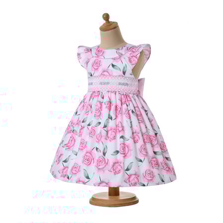 فستان بنات أسباني كلاسك أبيض مزهر