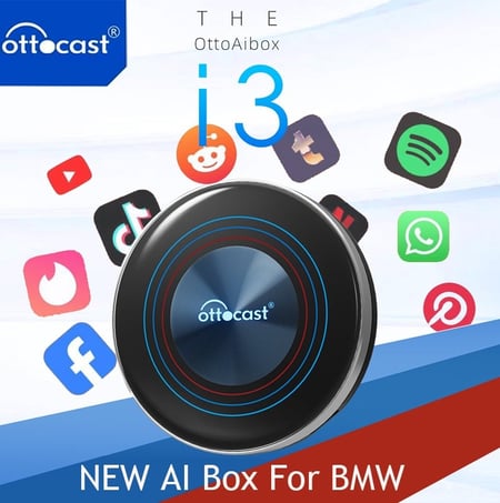 OTTOCAST i3 Carplay Ai Box محول CarPlay اللاسلكي أندرويد 13 QCM 6125 Play Store Netflix Youtube Video Box لسيارات BMW MG Hyundai
