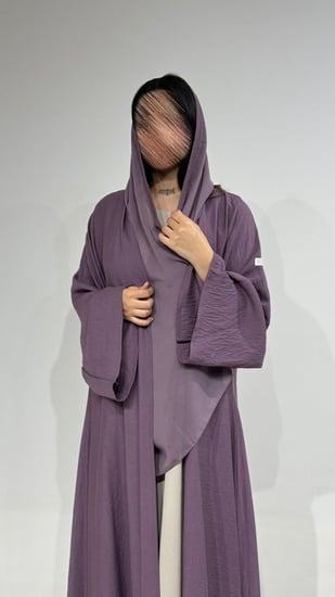 عباية كريب بحريني بنفسجي أكمام واسعة