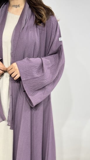عباية كريب بحريني بنفسجي أكمام واسعة