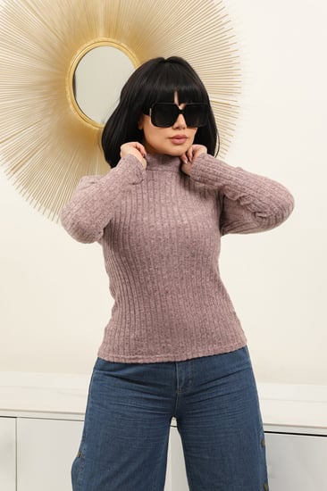 هاينك نسائي بأكمام طويلة ونصف الياقة المدورة