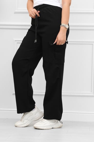 بنطال كاجوال نسائي قطني مزود بجيوب وخصر مطاطي