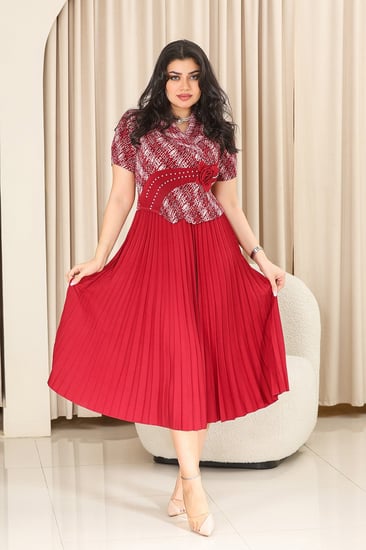 فستان كلاسيكي مكسر نصف كم بلونين