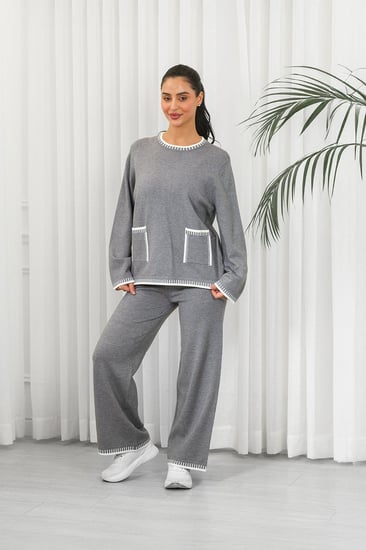 ترنج شتوي كاجوال بأكمام طويلة وياقة مدورة وجيب صغيرة