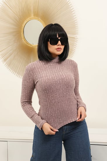 هاينك نسائي بأكمام طويلة ونصف الياقة المدورة