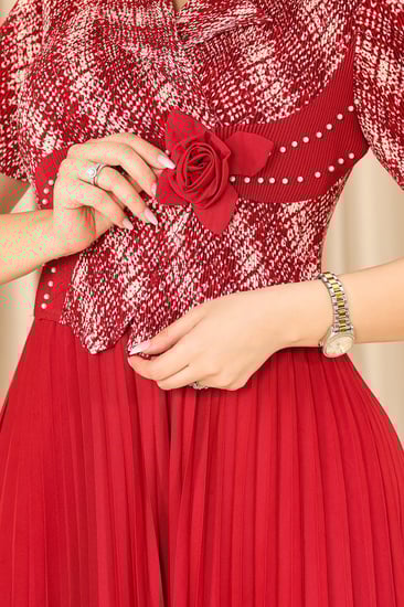 فستان كلاسيكي مكسر نصف كم بلونين