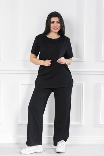 ترنج نسائي كاجوال سادة تيشرت طويل وبنطال عريض