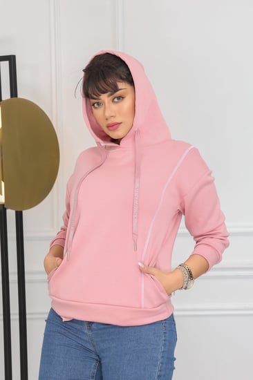 هودي سادة بأكمام طويلة وغطاء للرأس