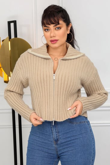 بلوزة نسائية صوف برقبة عالية وسحاب