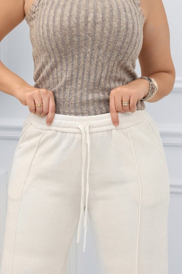 بنطال كاجوال نسائي خصر مرن وأرجل واسعة