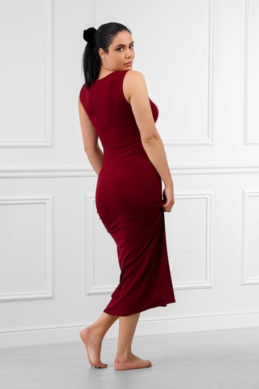 فستان ميدي طويل قطن حفر عريض