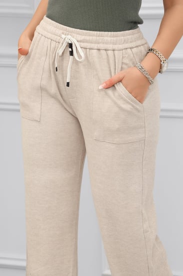 بنطال كاجوال نسائي سادة بأرجل واسعة وأربطة