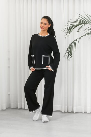 ترنج شتوي كاجوال بأكمام طويلة وياقة مدورة وجيب صغيرة