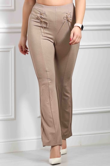 بنطال كاجوال نسائي بخصر عالي مزود بأربطة على الخصر