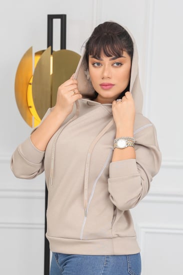 هودي سادة بأكمام طويلة وغطاء للرأس