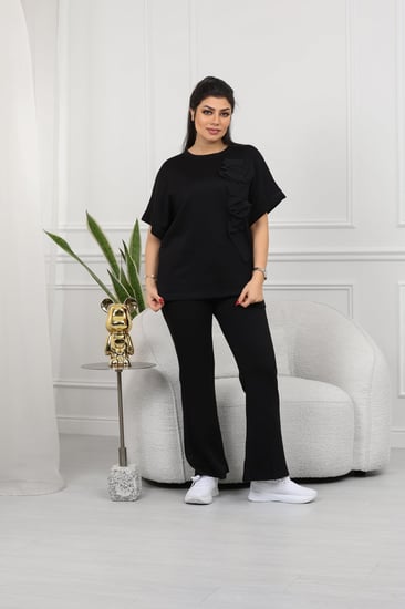 ترنج نسائي كاجوال طبي صيفي بنطال مع تيشرت بياقة دائرية