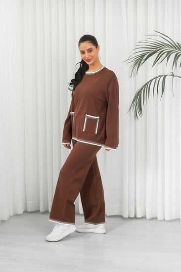 ترنج شتوي كاجوال بأكمام طويلة وياقة مدورة وجيب صغيرة