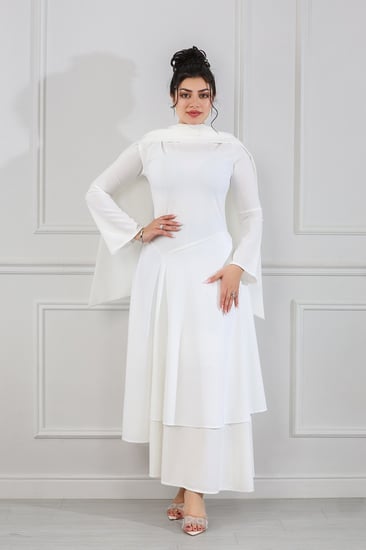 فستان كاجوال ماكسي بأكمام كاب وتنورة متعددة الطبقات