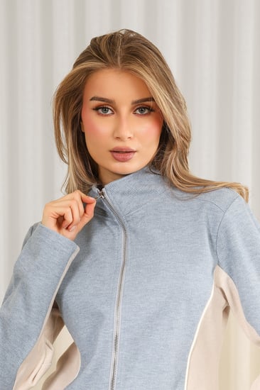 ترنج شتوي سحاب لونين بأكمام طويلة