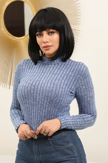 هاينك نسائي بأكمام طويلة ونصف الياقة المدورة