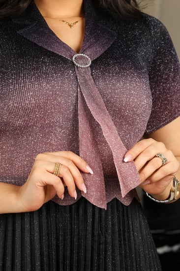 فستان كلاسيكي مكسر نصف كم بلونين