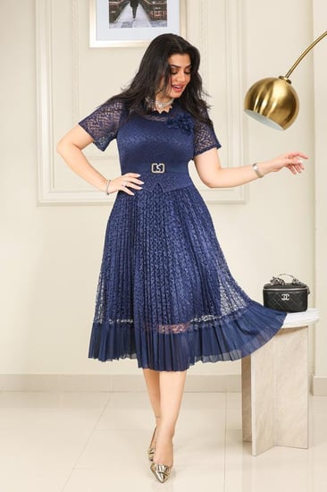 فستان كلاسيكي مكسر شيفون نصف كم