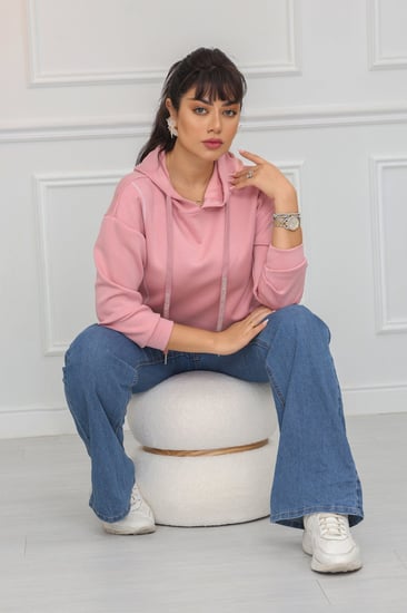 هودي سادة بأكمام طويلة وغطاء للرأس