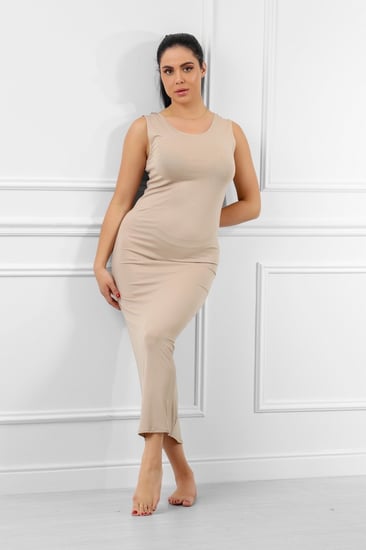 فستان ميدي طويل قطن حفر عريض