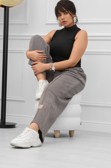 بنطال كاجوال نسائي خصر مرن وأرجل واسعة