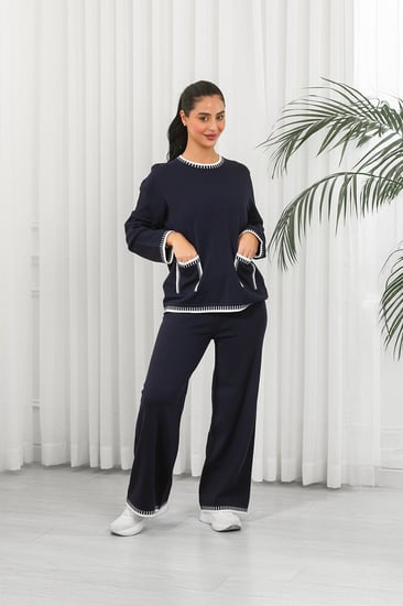 ترنج شتوي كاجوال بأكمام طويلة وياقة مدورة وجيب صغيرة