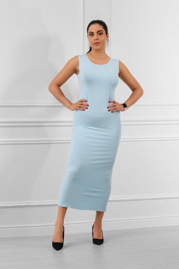 فستان ميدي طويل قطن حفر عريض