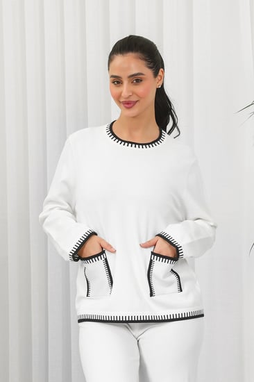 ترنج شتوي كاجوال بأكمام طويلة وياقة مدورة وجيب صغيرة