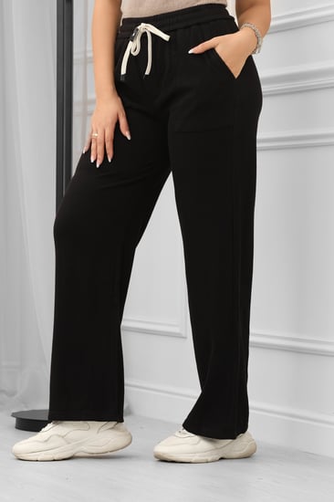 بنطال كاجوال نسائي سادة بأرجل واسعة وأربطة