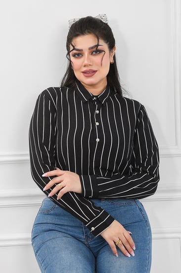 قميص نسائي بأكمام طويلة مخطط بشكل طولي