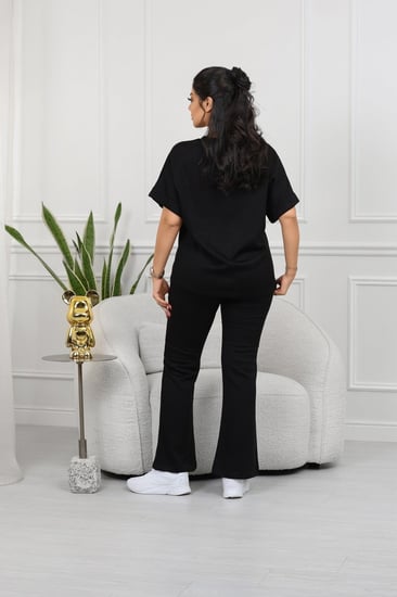 ترنج نسائي كاجوال طبي صيفي بنطال مع تيشرت بياقة دائرية