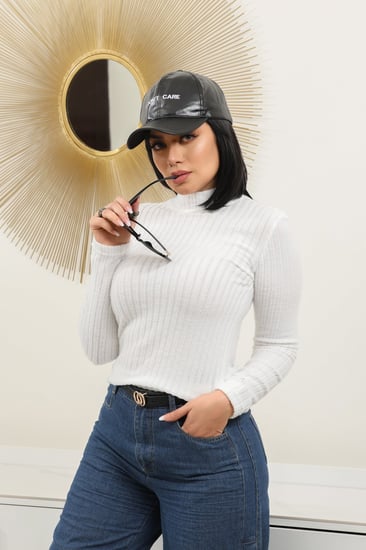 هاينك نسائي بأكمام طويلة ونصف الياقة المدورة