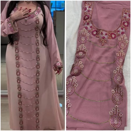 شيفون مطرز ومتروس كرستال (بدون بطانه)