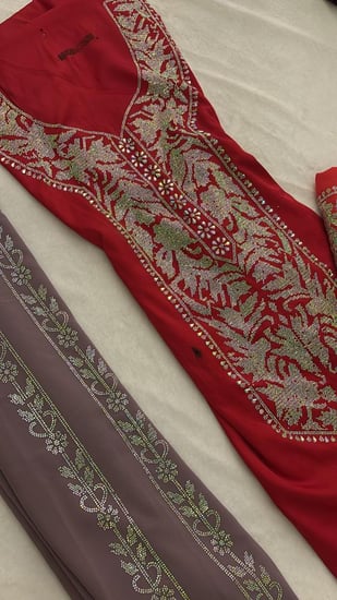 حرير ايطالي متروس كرستال امام وخلف مع البشت الشيفون والسروال