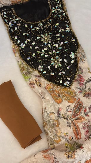 شيفون تركي جاكار فاخر شغل يدوي مع الشيله