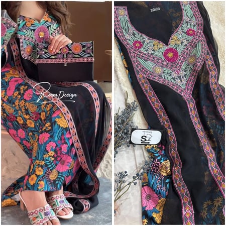 حرير ايطالي مع شيفون مطرز متروس كرستال موديل مميز بدون الشنطه