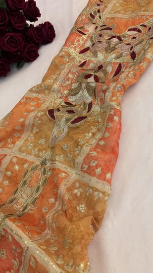 قماش اورجنزه دبل كم والتطريز الجانبي مطرز ومتروس كرستال